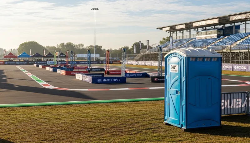 ADA-compliant portable restroom stationed near a park in Maricopa County.