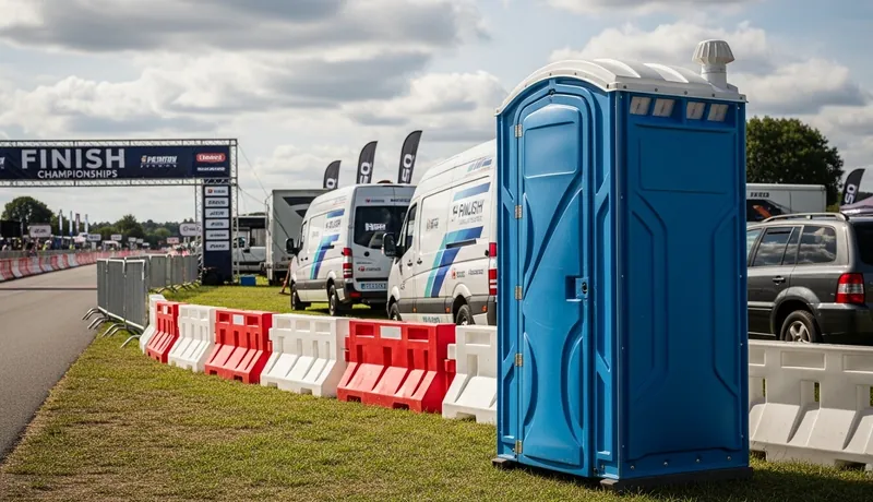 Standard portable toilets placed for a public street event in Arizona.