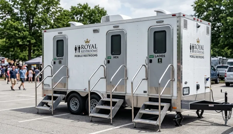 Restroom trailer rental supporting guests at a high-end Scottsdale wedding in Arizona, AZ.